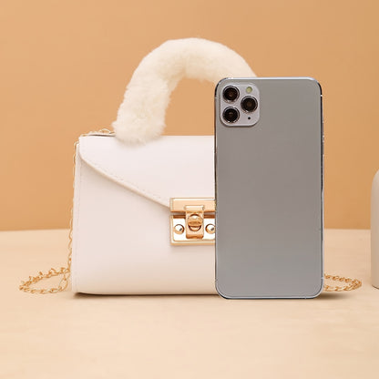 1pc Elegant Crossbody Bag with Soft Plush Handle, Solid Color Casual Messenger Bag with Removable Strap and Turn-Lock Closure for Daily Use, Small Crossbody Bag