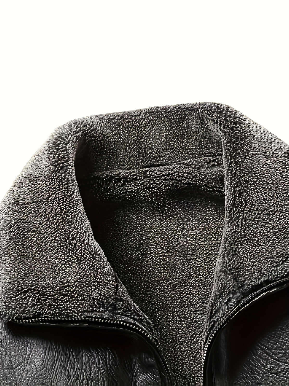 Men's Fleece-Lined PU Leather Jacket with Lapel Collar