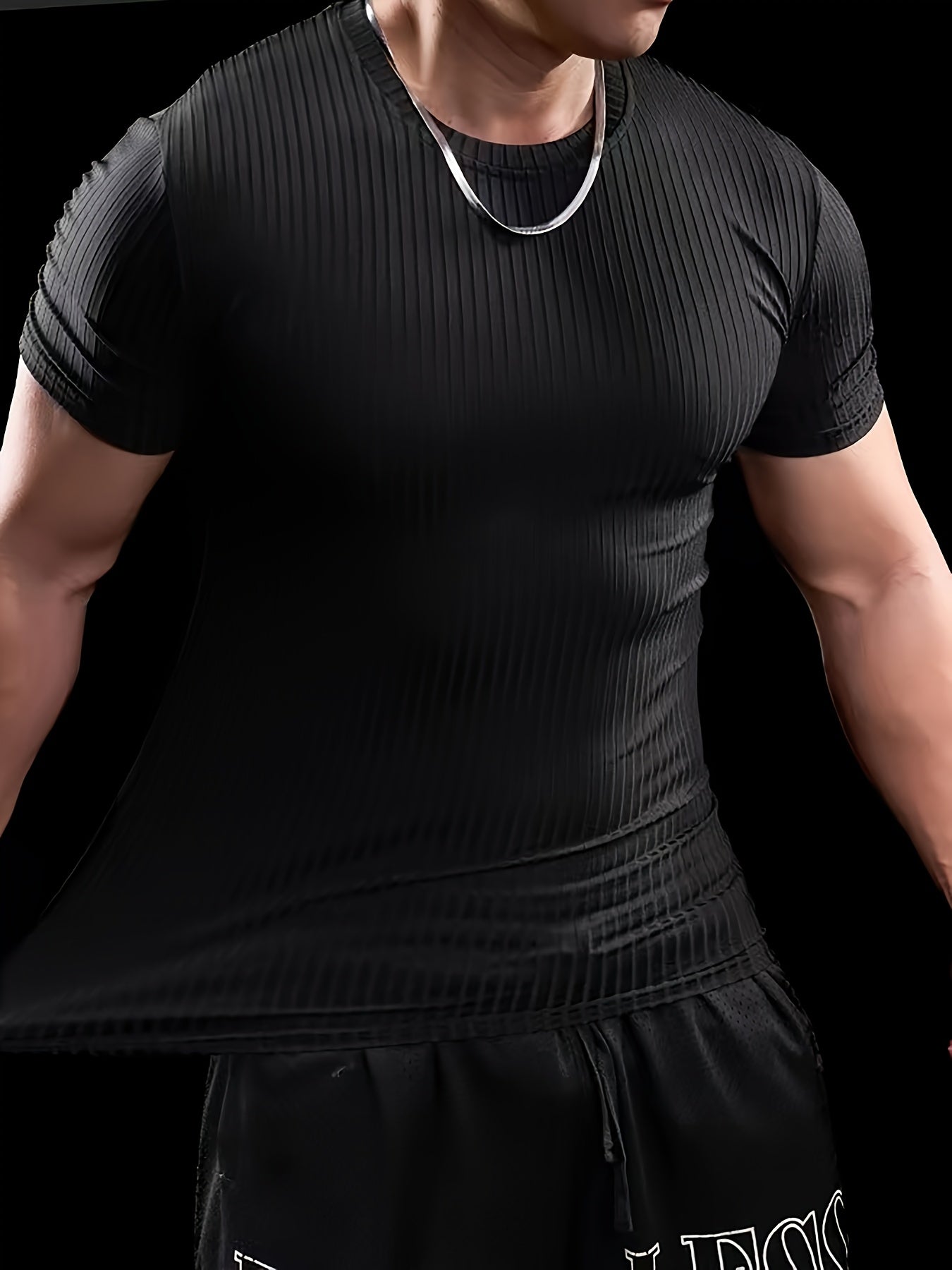 Men's Stretch Fit Short Sleeve T-Shirt - Breathable, Comfortable Polyester Blend, Solid Blue, Crew Neck, Casual  Sporty Style for Spring/Summer