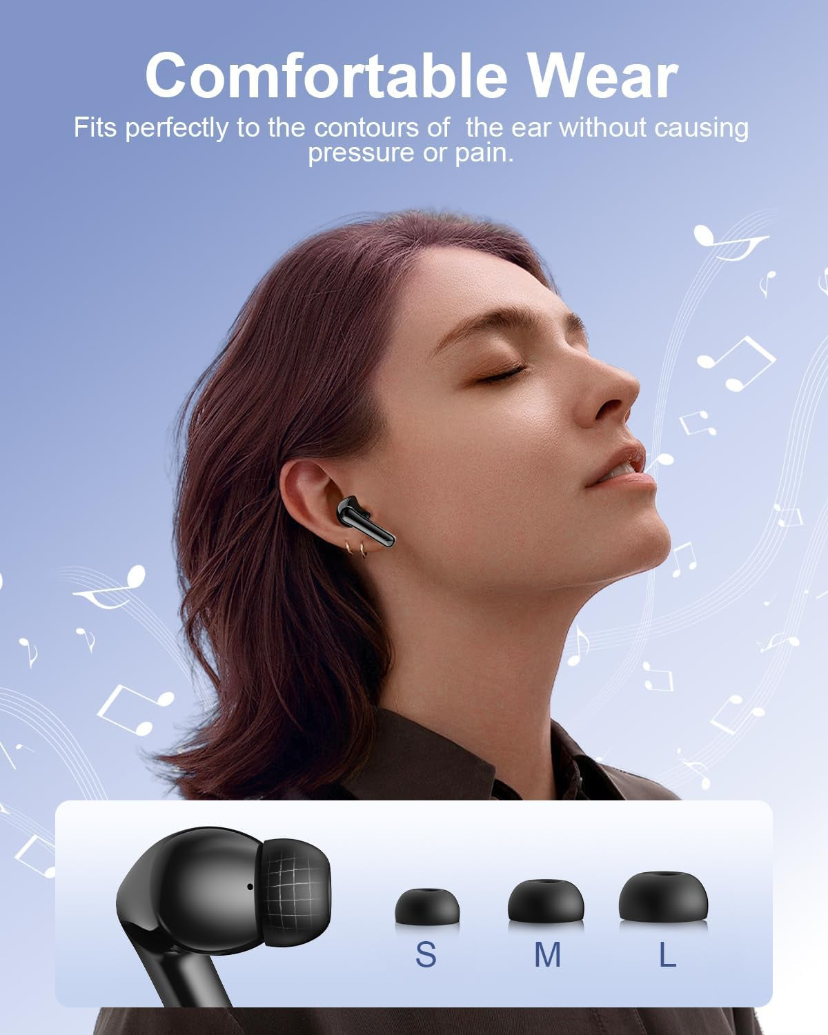Wireless Earbuds Bluetooth Headphones, Ear Buds with Deep Bass, 40H Long Playtime, Power Display, IPX7 Waterproof in Ear Earphone with Mic for Phone Tablet Sports Workout, Black