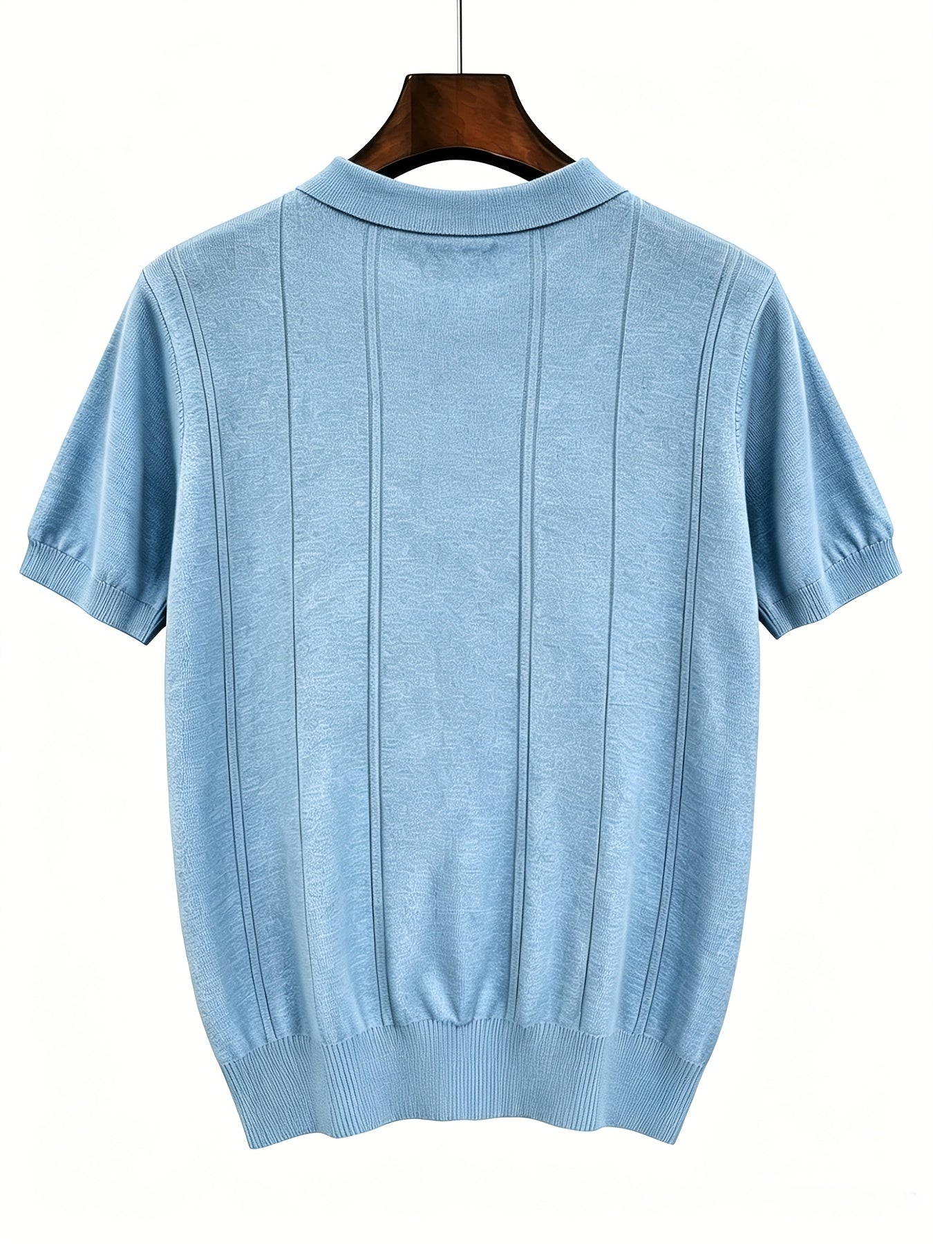 Men's Slim Fit Vertical Stripe Knit Polo Shirt with Lapel Collar