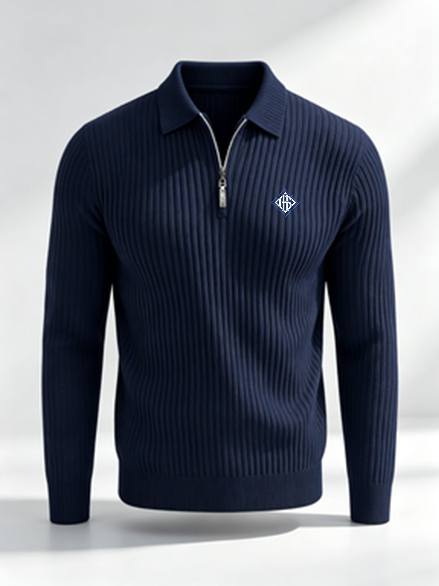 Men's Casual Long-Sleeve Ribbed Half-Zip Polo Shirt for Fall