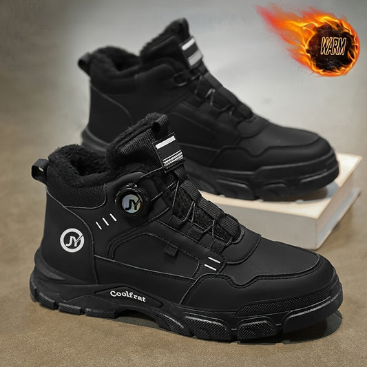 Men'S Winter Fleece-Lined High-Top Boots - Thick Rubber Sole, Warm Lace-Up Ankle Boots with Round Toe & Synthetic Synthetic Faux Upper for Hiking, Outdoor & Casual Wear, Hiking Boots, Durable Footwear, Winter Shoe For Men, Me