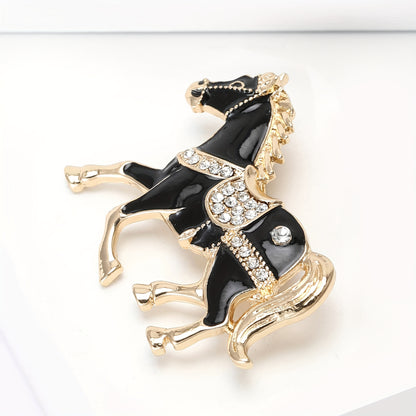 1pc Enamel Dripping Oil Inlaid Rhinestone Pony Fashion Brooch | Creative Ethnic Style Horse Badge Pin, High-End Design Couple Accessories, Exquisite Suit Corsage Party Decoration, Suitable for Christmas, Year of the Horse, Eq