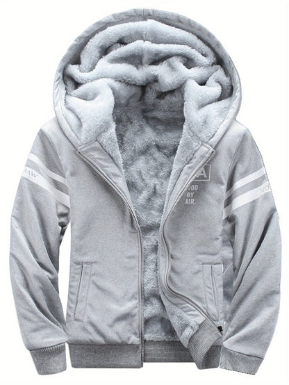 Autumn and Winter Men's Sports and Casual Suit, Men's Plus Velvet Thickened Sports Suit, Hooded Open Cardigan Fitness Suit, Warm Home Suit, Two-piece Set