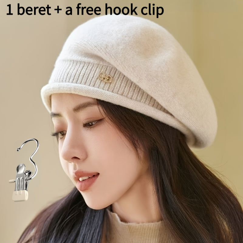 Women's Lightweight Black Beret Hat - Soft, Warm & Elastic Fit
