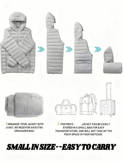 New Men'S Hooded Jacket, Thick And Warm Outerwear, Suitable for Outdoor Sports, Climbing, And Casual Wear in Winter. Features a Ribbed Design, Full Zipper Closure, And a Easy Yet Stylish Look - ayq