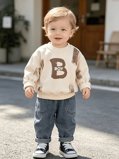 Boys' Casual Cotton Blend Sweatshirt & Denim Pants Set for Spring/Fall