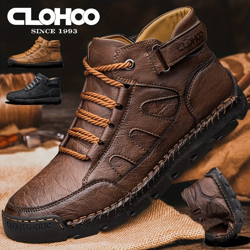 Handmade Men's Ankle Boots - Casual High-Top Rubber Sole Shoes