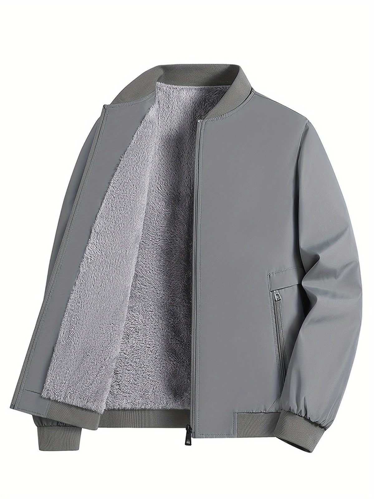 Men's Casual Lined Fleece Jacket with Baseball Collar