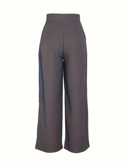 Solid Color Straight Leg Pants, Elegant High Waist Button Front Pants For Work & Office, Women's Clothing