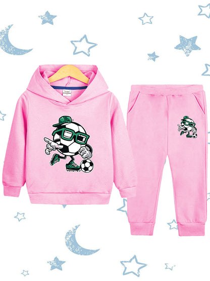 Boys' Cartoon Football Hoodie & Jogger Set - Cotton, Fall/Winter