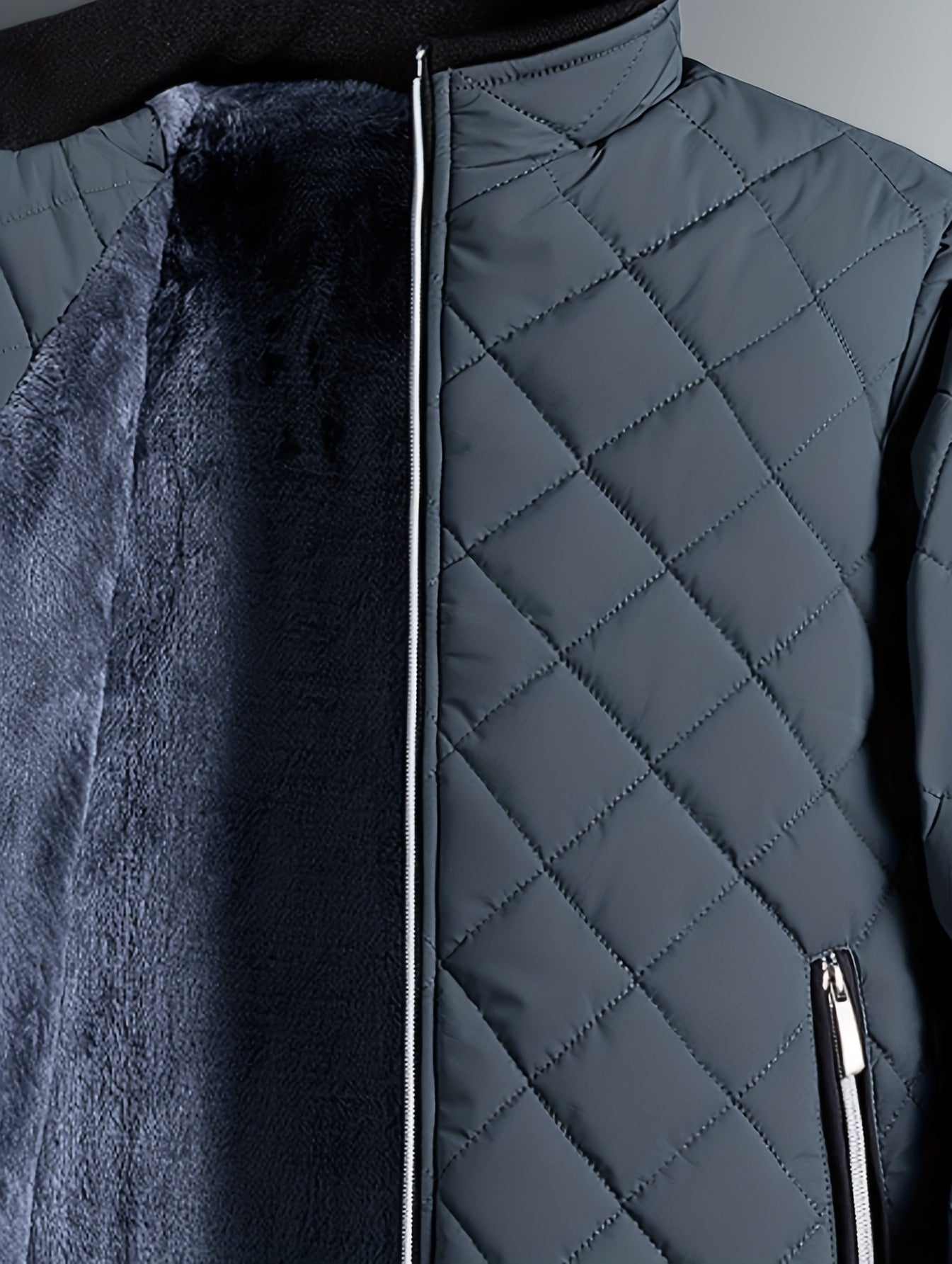 Men'S Diamond Pattern Fleece-Lined Jacket | Casual Stand Collar Warm Coat with Zipper Closure for Autumn and Winter