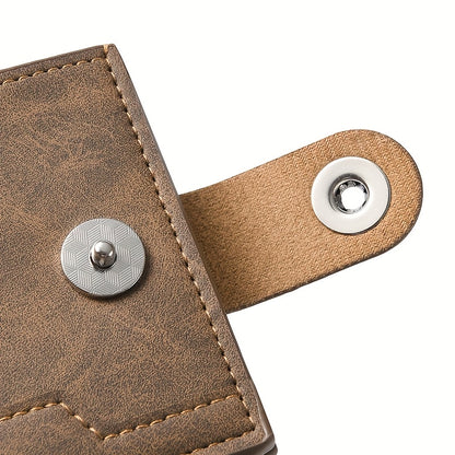 European Style Men Wallet Secure Button Business Short Model with Large Capacity Multi-Card Slots PU Wallet Trendy Youth Fashion