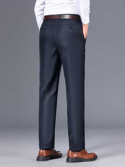 Men's Classic Gray Dress Pants - Medium Thick, Straight Fit with Slant Pockets & Zipper Closure, Polyester, Non-Stretch Fabric for Business Casual & Formal Wear, Ideal for Spring/Autumn