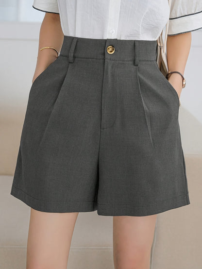 Women's Solid Color High-Waist A-Line Shorts with Pockets