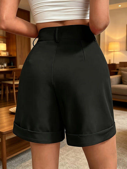 Elegant Solid Color Casual Polyester Shorts for Summer