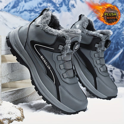 MAINALUN Men'S High-Top Winter Snow Boots - Heavy-Duty Warm Hiking Shoes with Plush Lining, Non-Slip PVC Sole, All-Terrain Traction - Heavy-Duty Winter Boots for Skiing, Snowboarding, Ice Fishing - Lightweight & Warm - Ideal