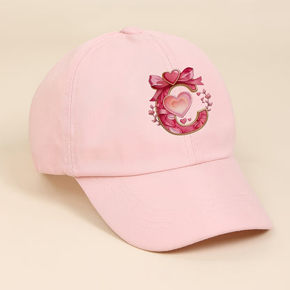 Adjustable Pink Baby Baseball Cap with Alphabet Heart Bow for Kids