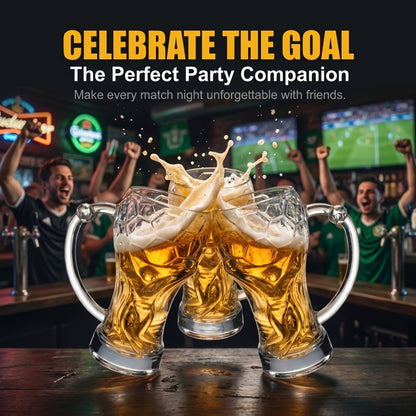 Large Capacity Football-Themed Glass Beer Cup with Plaid Design