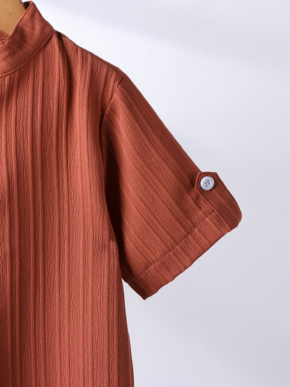 Boys' Casual Stand Collar Short Sleeve Shirt for Spring-Fall
