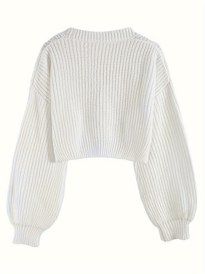 Elegant Drop Shoulder Women's Knit Cardigan with Contrasting Buttons - Long Sleeve, Ribbed Detail, Polyester, Perfect for Fall/Winter