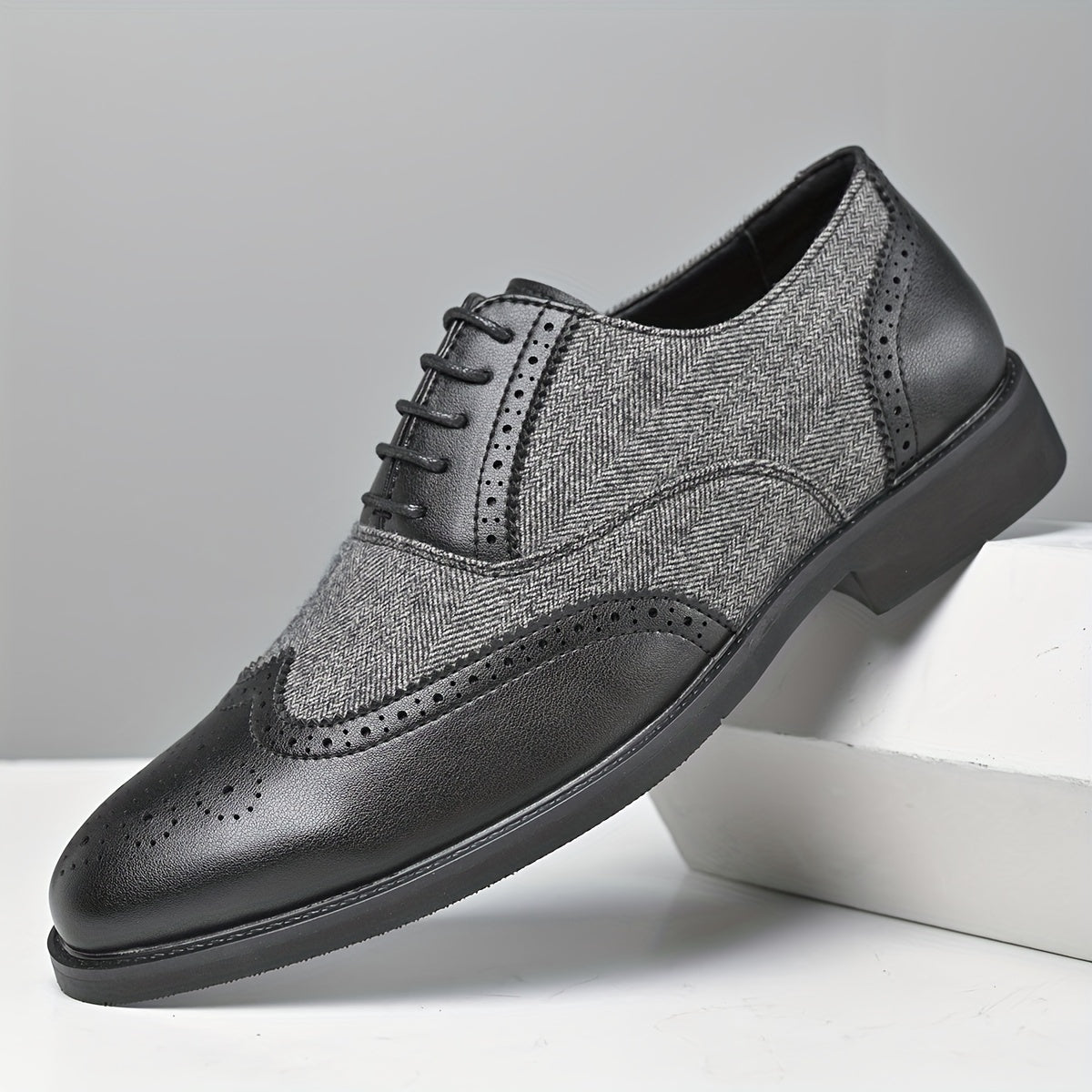 Men's Casual Business Brogue Shoes, Lace-Up Low-Top Loafers