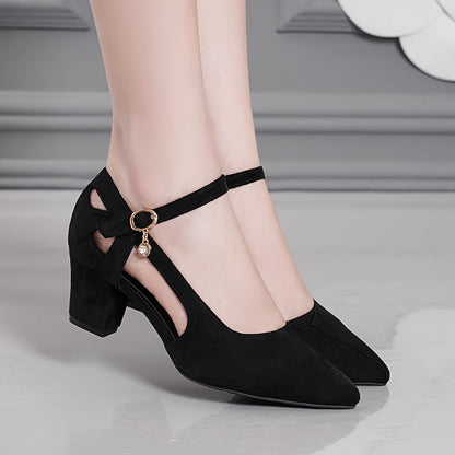 Chic Women's Summer Shoes - Pointed Toe, Chunky Heel with Crystal Accents, Faux Cover  Velvet Lining