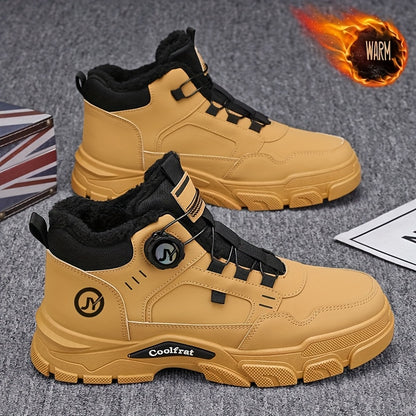 Men'S Winter Fleece-Lined High-Top Boots - Thick Rubber Sole, Warm Lace-Up Ankle Boots with Round Toe & Synthetic Synthetic Faux Upper for Hiking, Outdoor & Casual Wear, Hiking Boots, Durable Footwear, Winter Shoe For Men, Me
