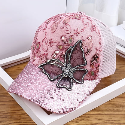 Women's Adjustable Breathable Baseball Cap with Sequin Butterfly