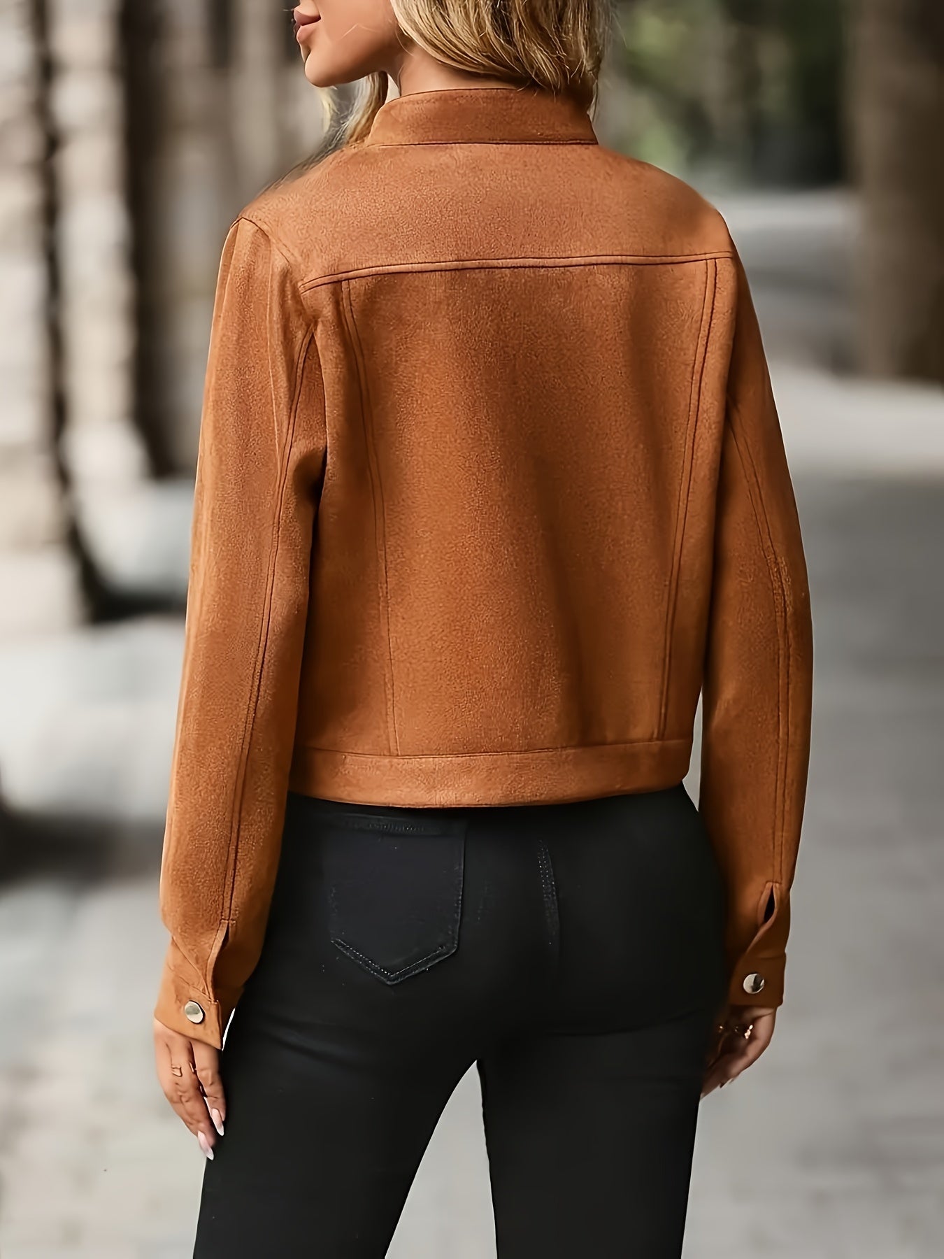 Vintage Suede Stand Collar Jacket for Spring and Fall