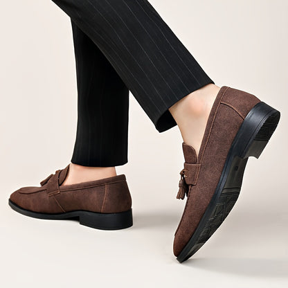 Men's Slip-On Tassel Loafers with Rubber Sole - Casual & Business