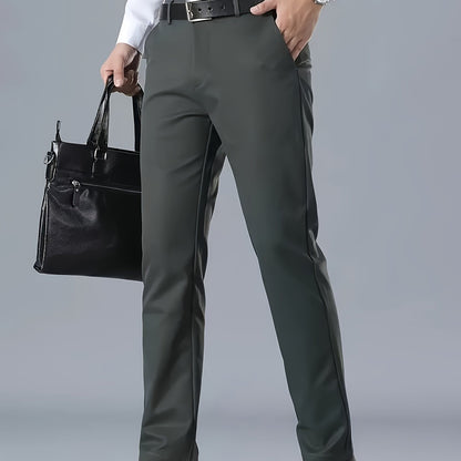 Men's Solid Color Business Casual Pants, Lightweight Business Style Versatile Trousers for Office