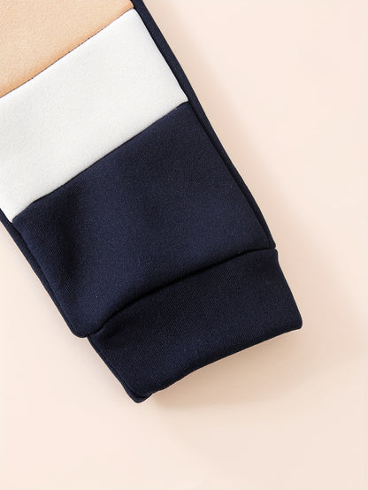 Աշնանային և ձմեռային կլոր վզնոցով սվիտեր՝ երկար թևքերով, եռագույն պատչվորք «Cute Bear» պիտակով, առօրյա, հարմարավետ, պարզ, նորաձև, բազմակողմանի, առօրյա տաբատների 2 հատանոց հավաքածու, իդեալական է բացօթյա օգտագործման համար