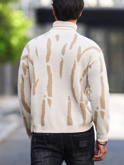 Men's Zebra Stripe Knit Sweater - High Neck Winter Pullover with Zebra Stripes, Warm Casual Sweaters for Weather, Hand Washable Fall/Winter Wardrobe Essential (Regular Fit)