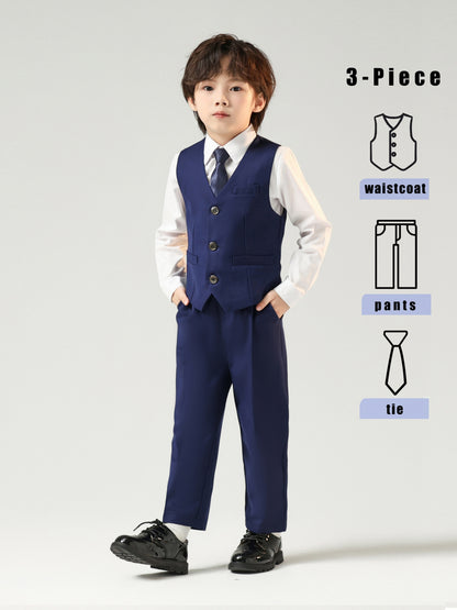 Boys' Formal Gentleman Vest Set with Tie and Pants, Party Style