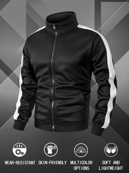 Men's Zip-Up Sports Jacket with Color-Block Design for Casual Wear