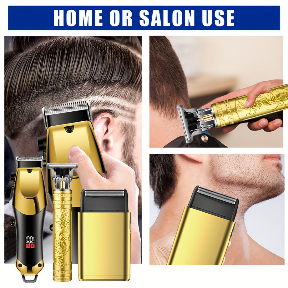 Տղամարդկանց էլեկտրական մազ կտրիչի հավաքածու՝ մորուքի խնամքի համար, որը ներառում է էլեկտրական սափրիչ և T-աձև շեղբ կտրիչ, USB լիցքավորվող կտրիչ՝ տան և պրոֆեսիոնալ ոճավորման համար, ամբողջական գլխի խնամքի հավաքածու, կատարյալ նվեր, ծննդյան նվեր, ոճային դիզայն