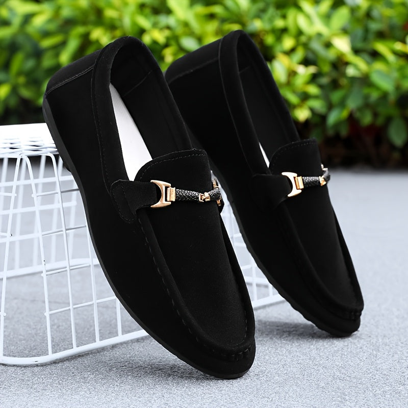 Men's Fashion Business Casual Loafers, Solid Color Casual Loafers - British Style, Black, Slip-On, Suitable for Business and Casual Wear - ayq