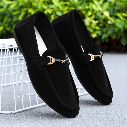 Men's Fashion Business Casual Loafers, Solid Color Casual Loafers - British Style, Black, Slip-On, Suitable for Business and Casual Wear - ayq