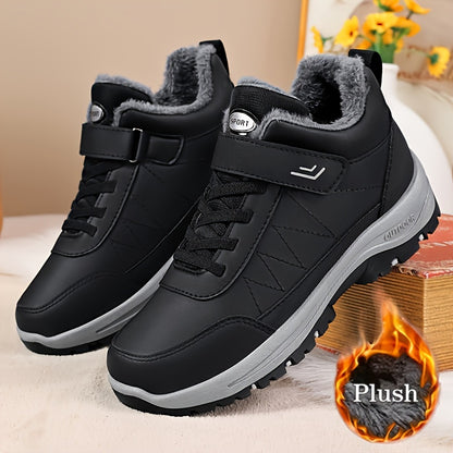 Men'S Casual Solid Color Faux Snow Boots with Plush Lining, Anti-Slip & Wear-Resistant for Outdoor Walking and Hiking in Winter, Winter Boots, Hiking Footwear, Sleek Boot Design, Durable Traction Footwear