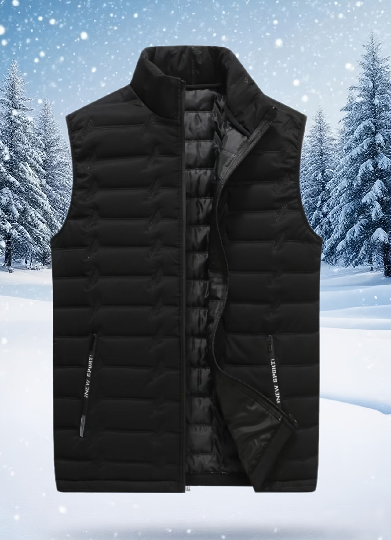 Men's Outdoor Sports Warm Vest Jacket, Stand Collar Multi-Pocket Practical Vest, Soundwave Technology Composite Print Windproof High Quality Sports Jacket - ayq