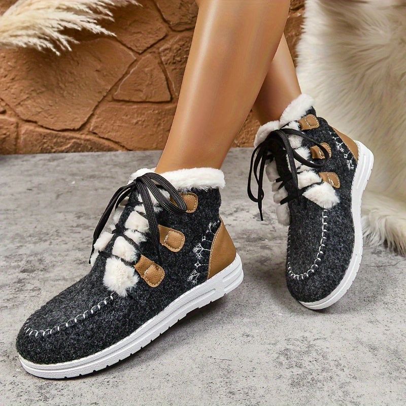 Women'S Winter Boots - Slip-On/Lace-Up Closure, Cushioned EVA Sole, Warm Fabric Upper - Available in Black/Blue/Gray/ - Everyday & Formal Outfits - Extended Sizes Available - Cold Weather Footwear, Winter Shoes, Seasonal Foot