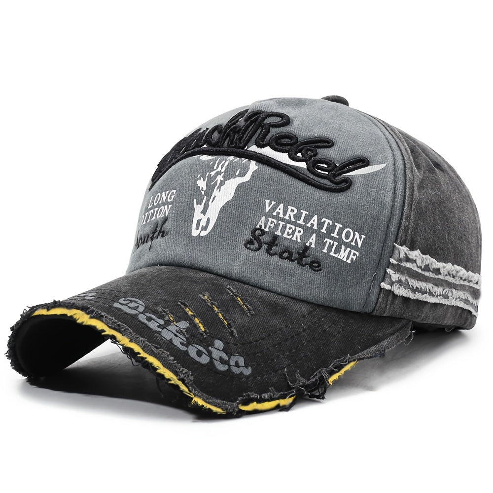 Unisex Distressed Embroidered Baseball Cap - Lightweight Polyester