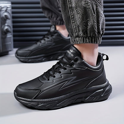Men's Black Road Running Shoes - Casual Sporty Style, Durable Rubber Sole, Comfortable Fabric Lining, Low-Top Lace-Up Sneakers for All Seasons, Athletic Footwear|Lowtop Sneakers|Comfortable Lining