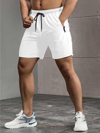 Super Thin Men's Casual Simple Style Comfy Shorts, PERFORMANCE Letter Print Home Pajamas Bottom With Zipper Pockets And Drawstrings, Men's Summer Outdoor Fitness Clothing