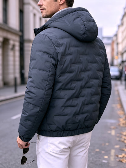 Men's Hooded Padded Jacket with Letter Print for Fall Winter