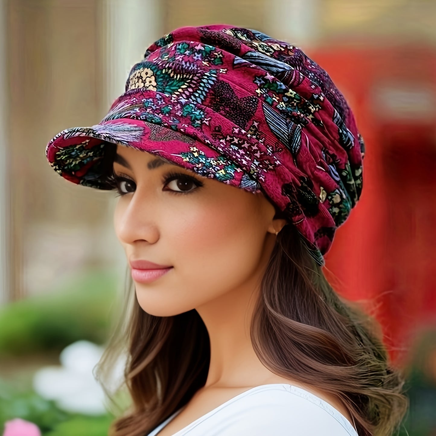 Women's Lightweight Newsboy Cap With Breathable Fabric, Floral Print, Durable Polyester Blend, Perfect For Daily Wear
