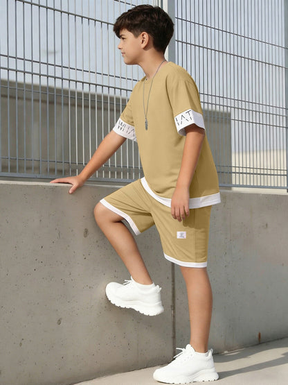 Teen Boys Summer Casual Athletic 2-Piece Set with Letter Print