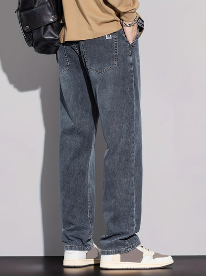 Denim Men's Jeans - Casual, Stretchable, Solid Pattern, Regular Length, Suitable for All Seasons, Water Washed, Regular Fit, Conventional Style, Made for Men